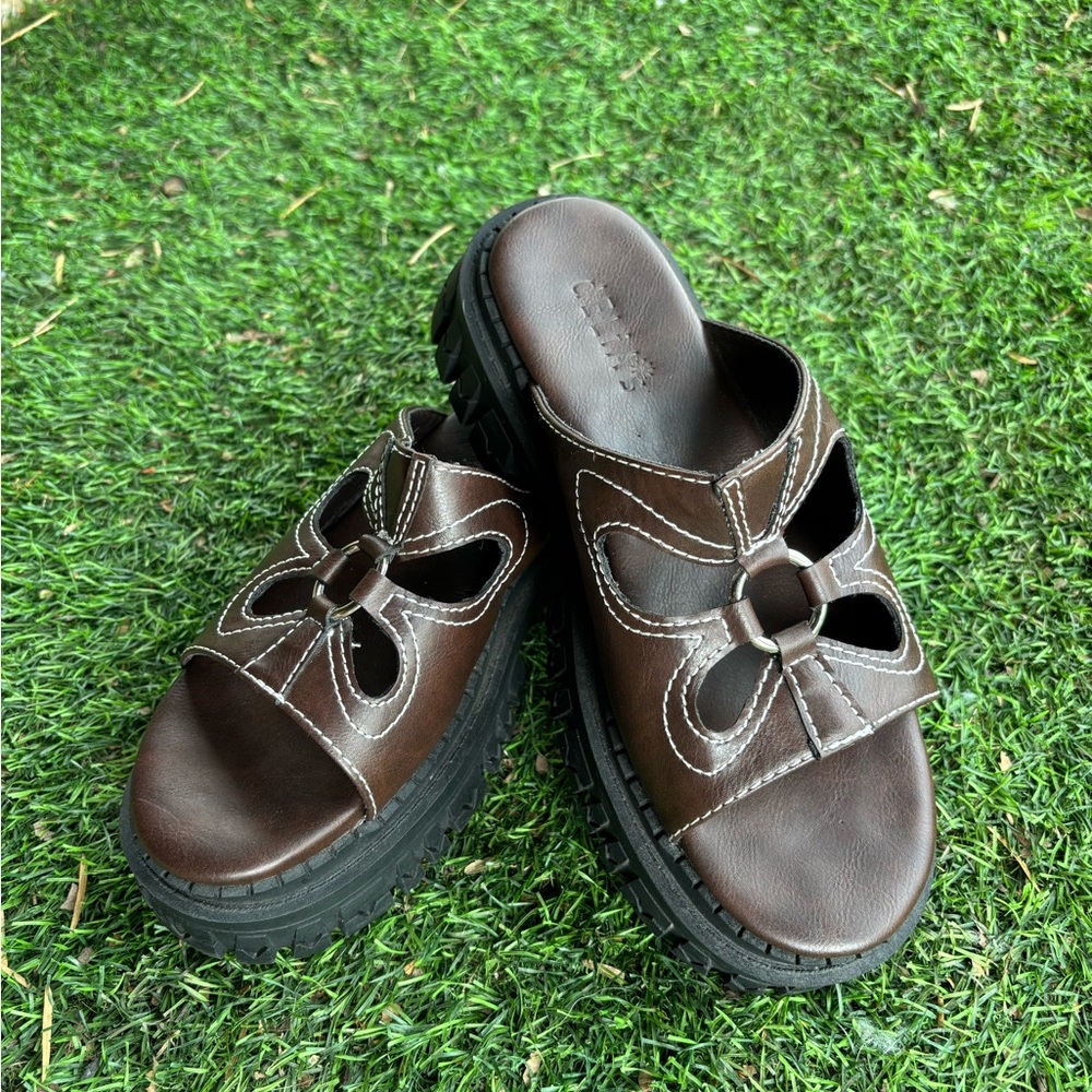 Brown Slide Sandals with Cutout Design